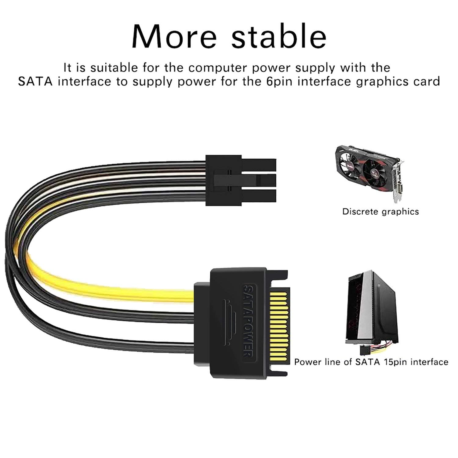Cable de alimentación SATA de 6 pines, paquete de 3 unidades SATA de 15 pines a 6 pines PCI Express Card adaptador de cable de alimentación de 8 pulgadas 2