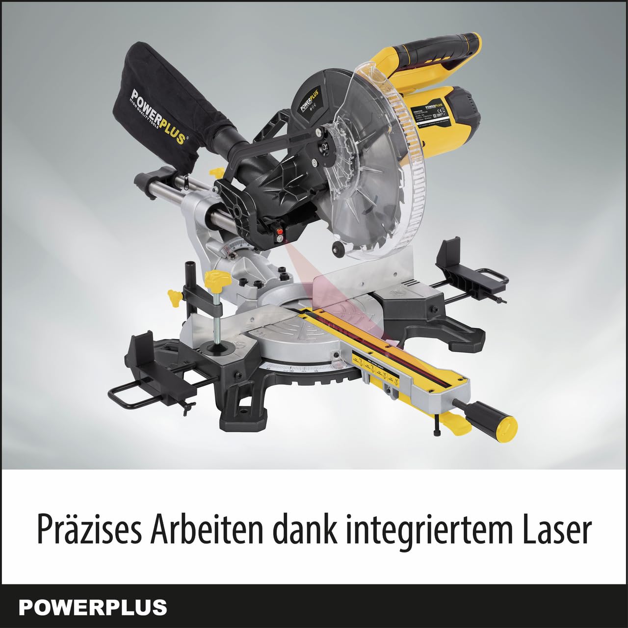 Powerplus elektrische Kapp und Gehrungssäge POWX075730S - 2100W Gehrungs- und Tischsäge, Ø254mm - mit Gehrungsschnitte - mit 1 Acc.