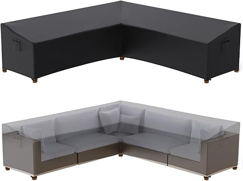 Mrrihand Funda de sofá seccional en forma de L para patio, cubierta seccional impermeable, funda para muebles de jardín de alta resistencia con