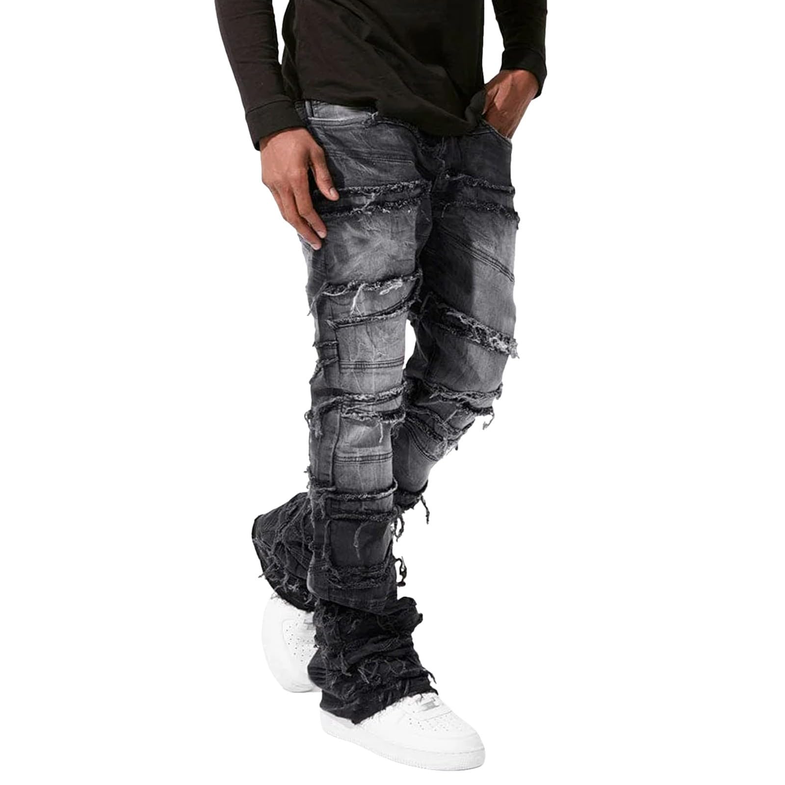 Jeans da Uomo Strappati, Pantaloni Jeans Uomo Stretch Denim Gamba Dritta Jeans Elasticizzato con Spruzzi di Inchiostro Slim Fit Jeans Uomo Estivi Jeans da Uomo Moda Versatile per Tutte Le Occasioni