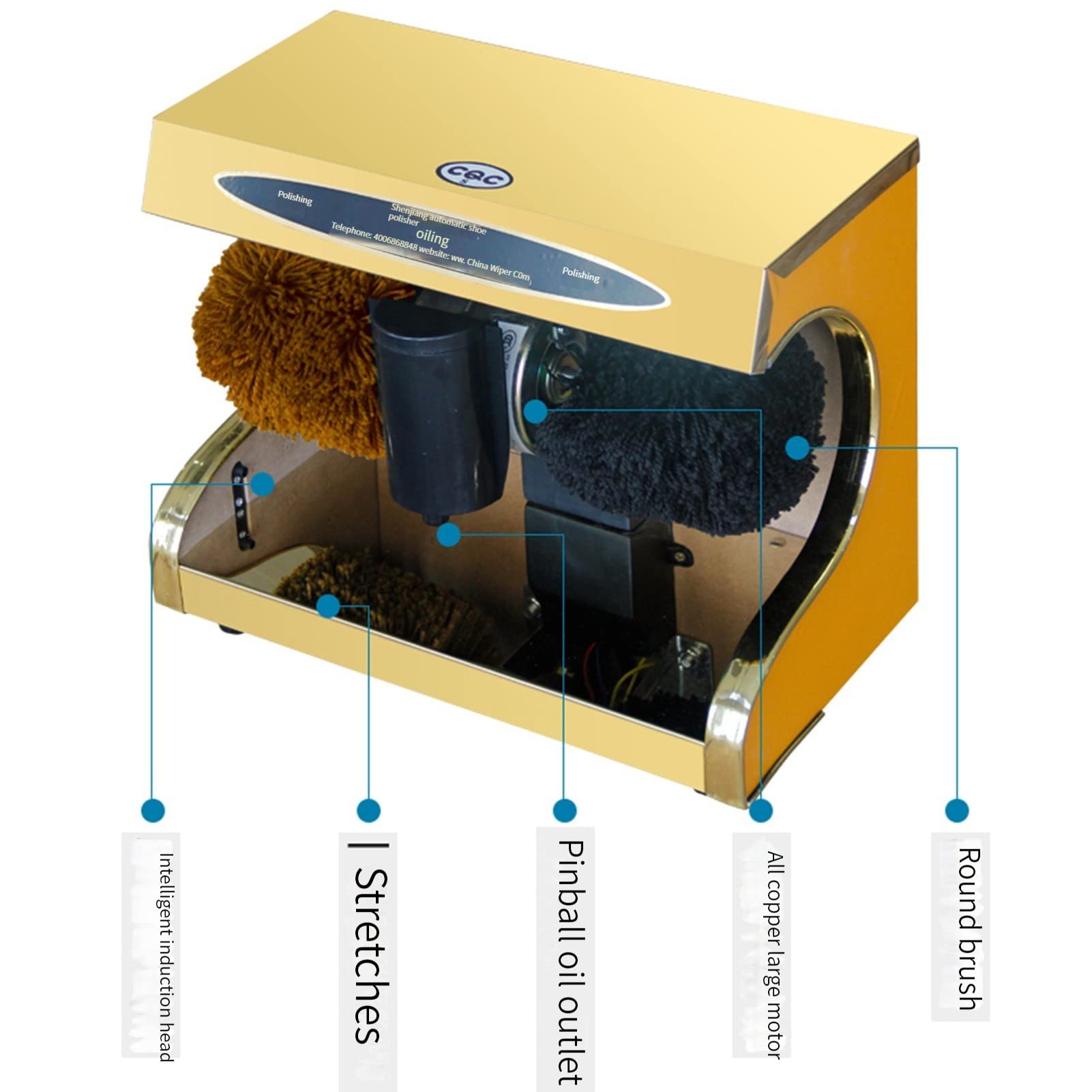 Máquina Pulidora De Zapatos De Titanio Eléctrica Pública, Pulidora De Zapatos por Inducción Completamente Automática | Kit De Limpieza De Calzado Comercial De Acero Inoxidable