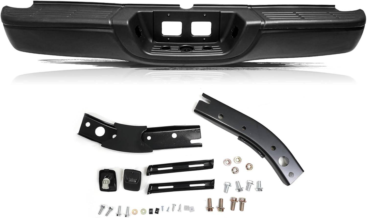 Aosky Rear Step Bumper Assembly Replacement for 2000-2006 Toyota Tundra Step Pad Fleetside w/o Sensor Holes Back Bumper Black