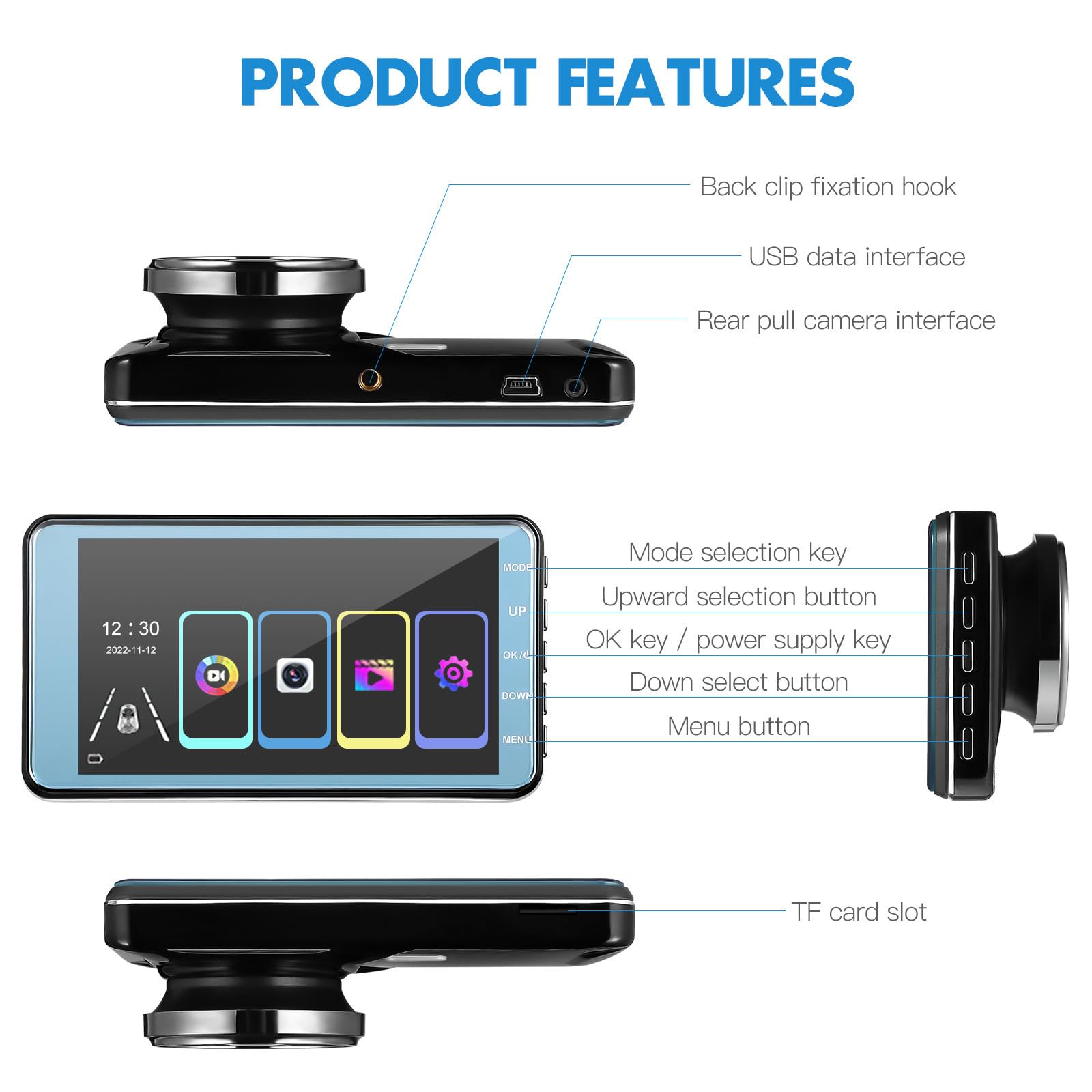 Videocamera Auto Doppio Obiettivo Gc1064 Schermo Touch