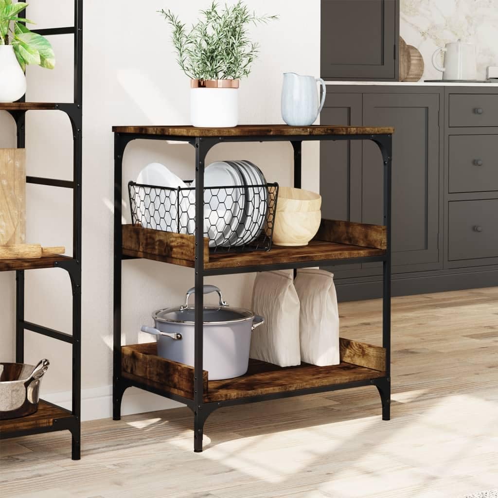 Carro de cocina de roble ahumado, 60 x 41 x 80,5 cm, material de madera con marco de acero, carrito para servir con 4 ruedas, carrito auxiliar con espacio para cocina, comedor, organizador