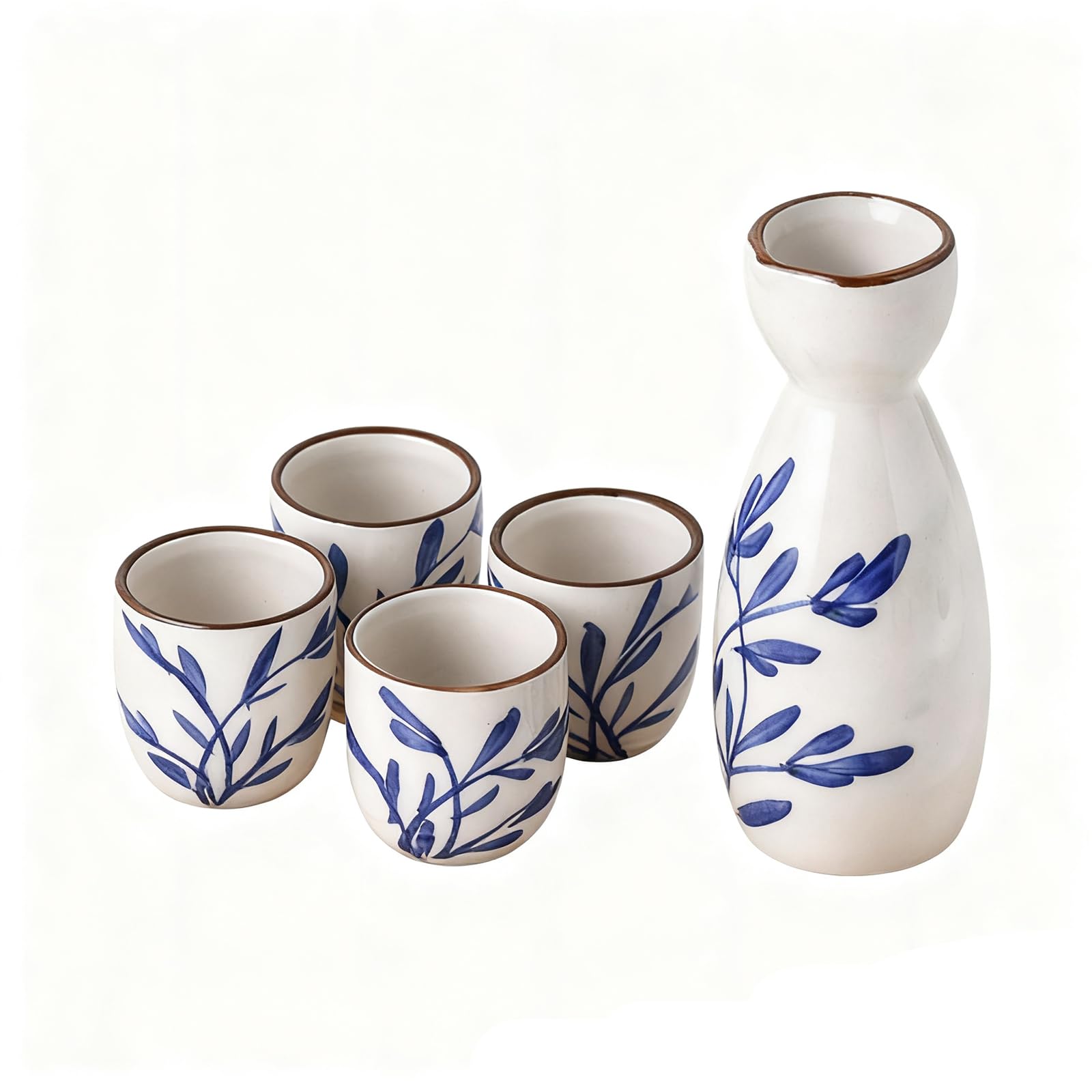 5 Pezzi Set da Sake Giapponese, Ceramica Bicchieri Sakè, Tradizionale Set di Sake, per Ristoranti di tè, Case da tè E per Il Consumo Quotidiano di tè (Bianco)