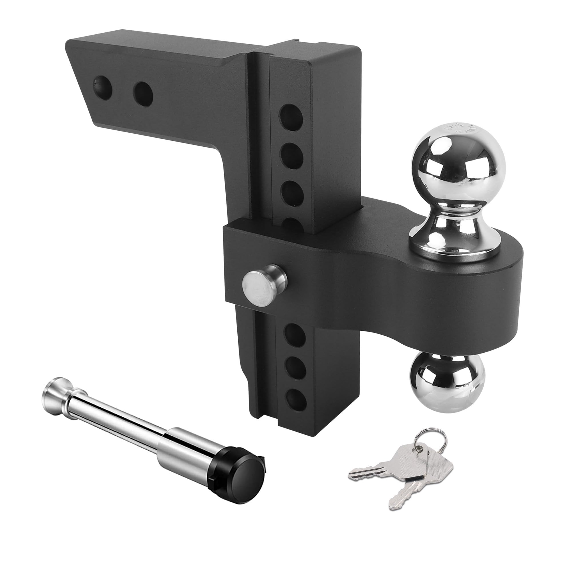 Richeer Aluminum Adjustable Trailer Hitch, Fits 2.5” Receiver, 8” Drop/Rise, Dual Towing Ball (2-5/16”,2”) Black Drop Hitch, 18,500 LBS GTW Tow Hitch with Double Stainless Steel Locks