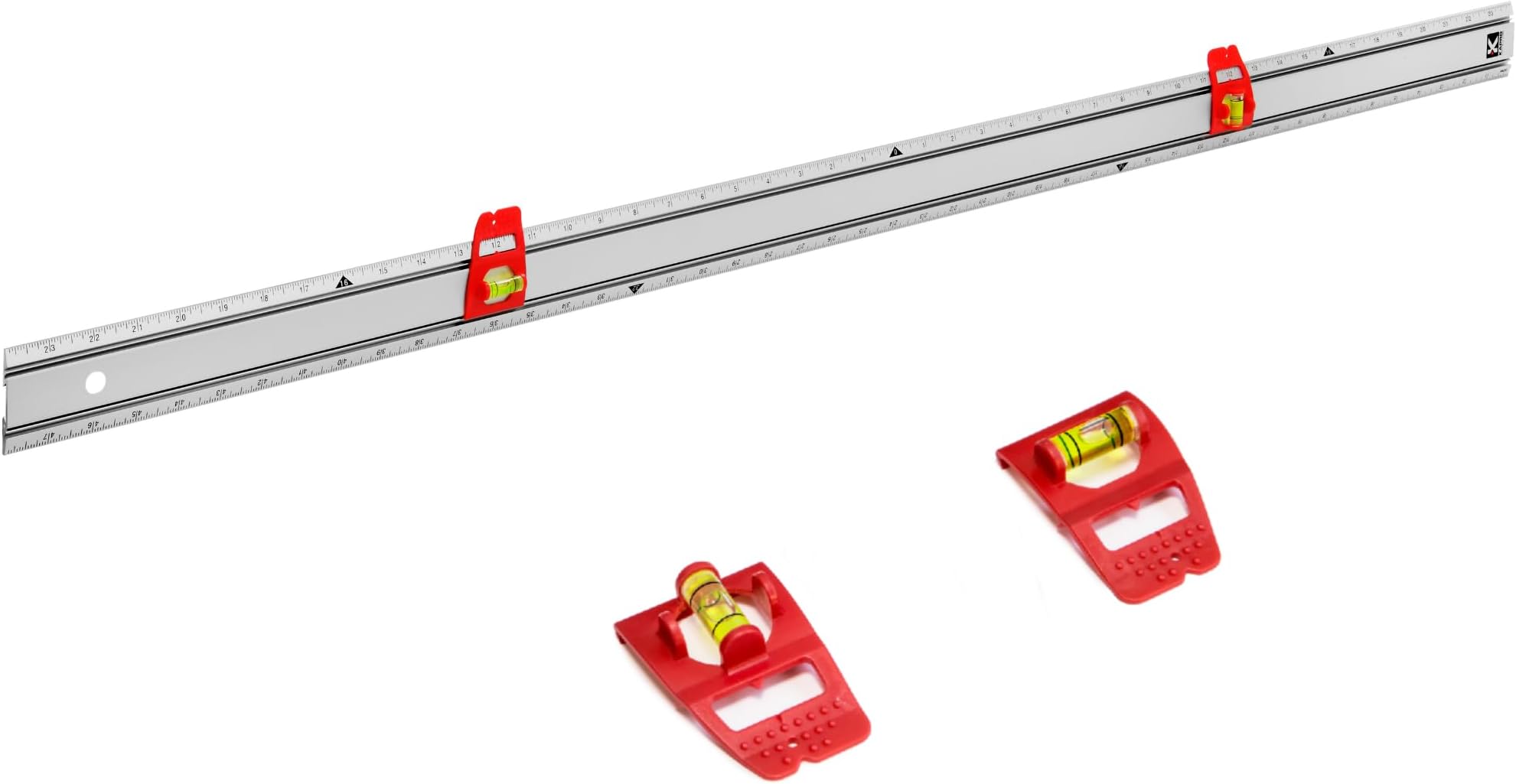 314 Set & Match Ruler - Layout and Marking Tool - Sliding Vials with ⅛ English Gradations - Includes Two Slide & Lock Vials, Zero-Center Scale, and Anti-Slip Feature - Aluminium - 48 Inch
