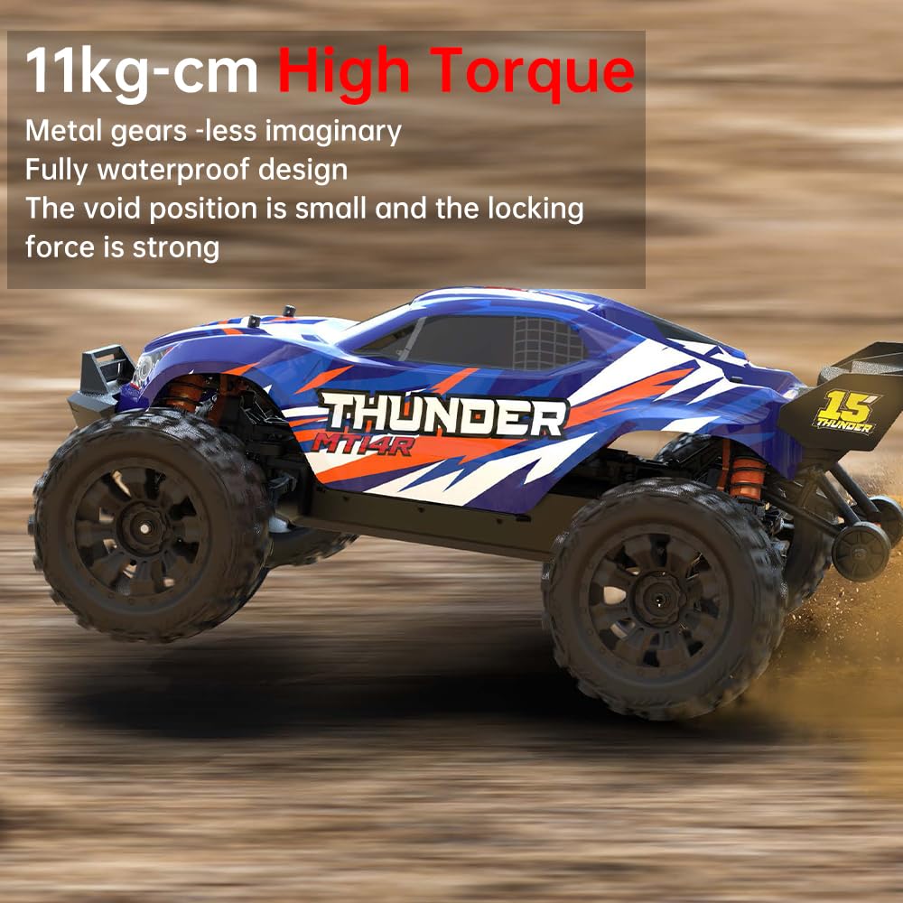 Auto radiocomandata 1/14 per adulti, velocità massima 100 km/h, motore senza spazzole 3S RC Car ad alta velocità Offroad Drift Auto da corsa, 4WD Off Road Race Buggy, 3 batterie (blu)