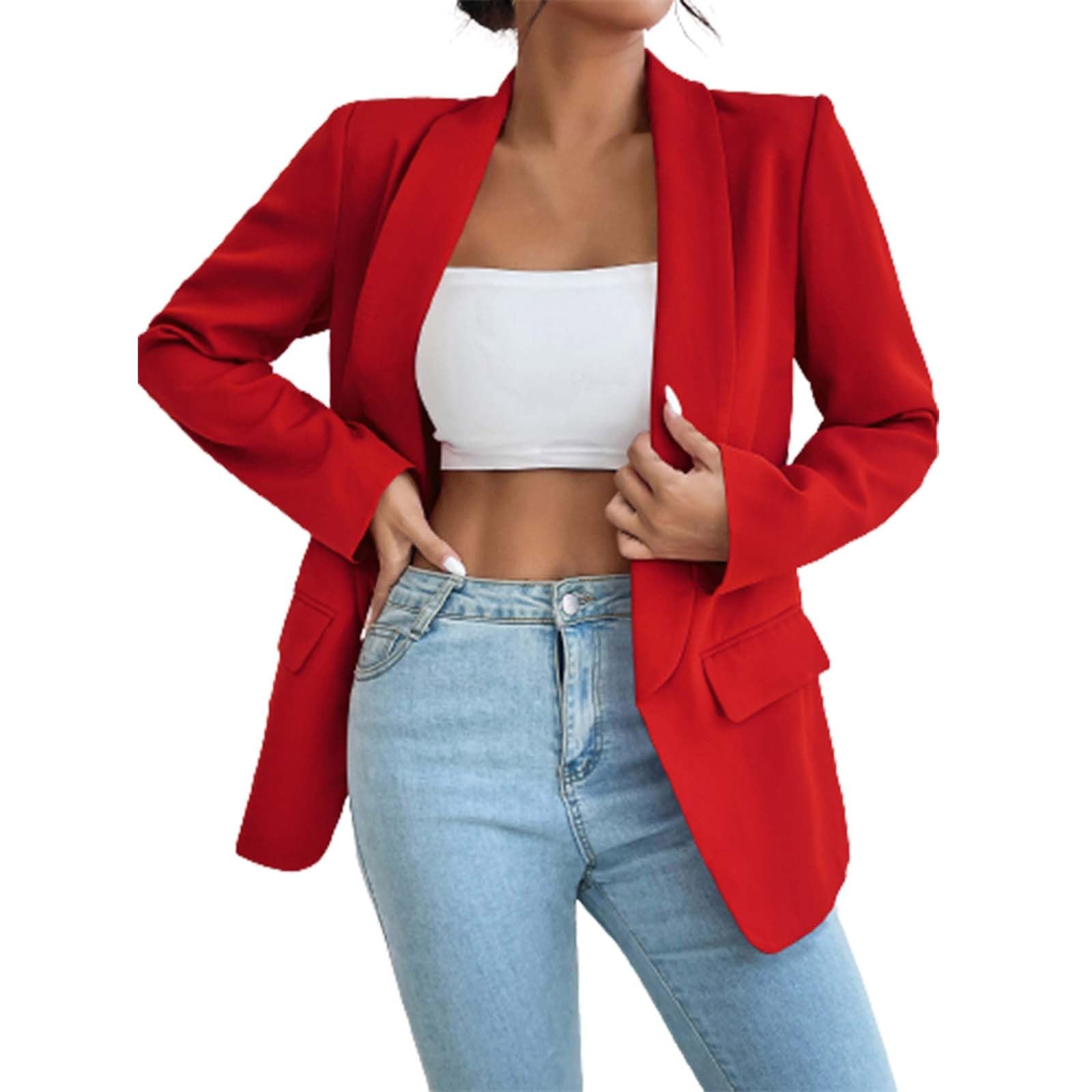 L9WEI Elegante slim blazer voor dames, open voorkant, lange mouwen