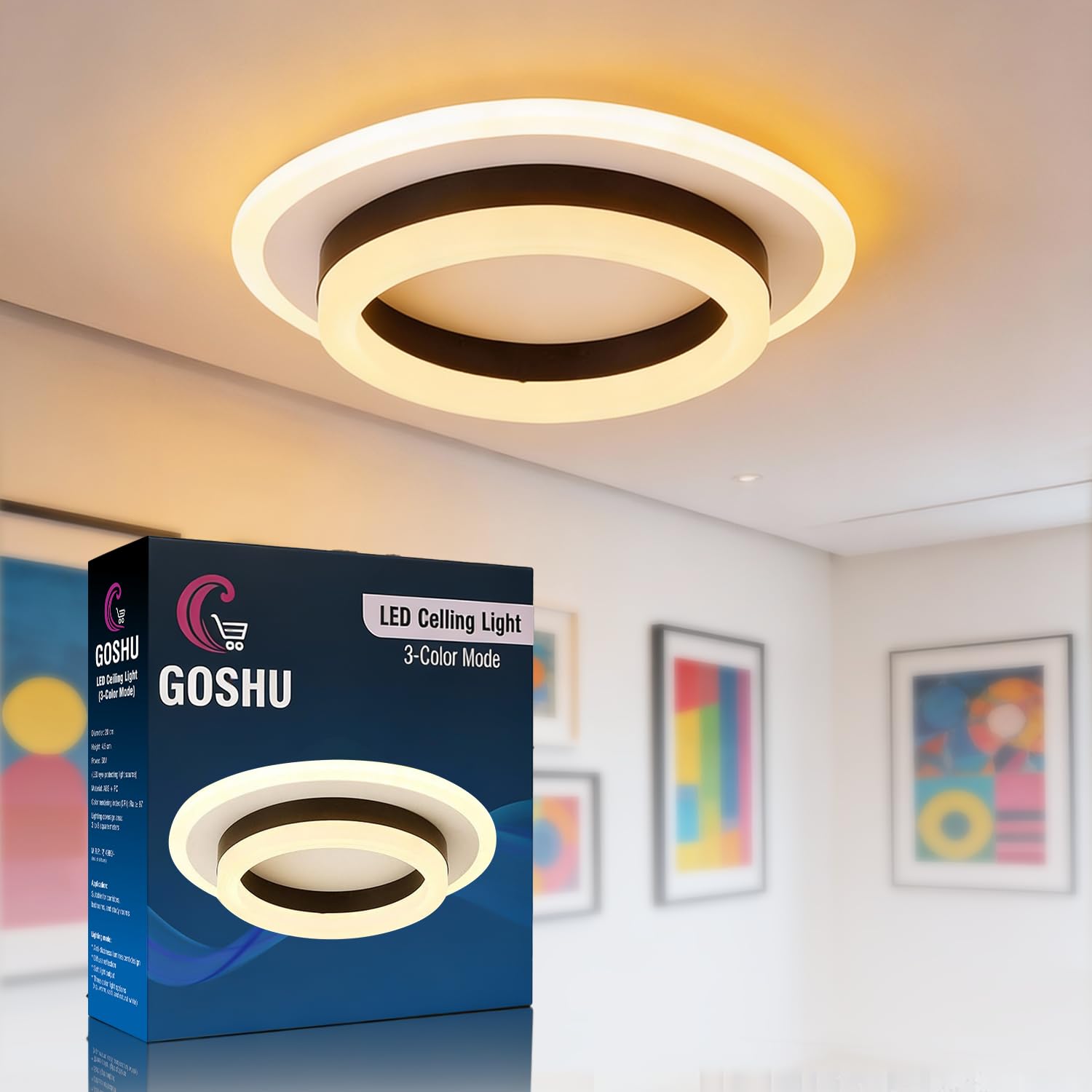 GOSHU® 50W LED Ceiling Light for Home | Modern Round Surface-Mount Ceiling Lamp with 3 Color Modes (Warm, Cool & Natural White) | Decorative LED Light for Bedroom, Living Room, Hall & Kitchen-image-10