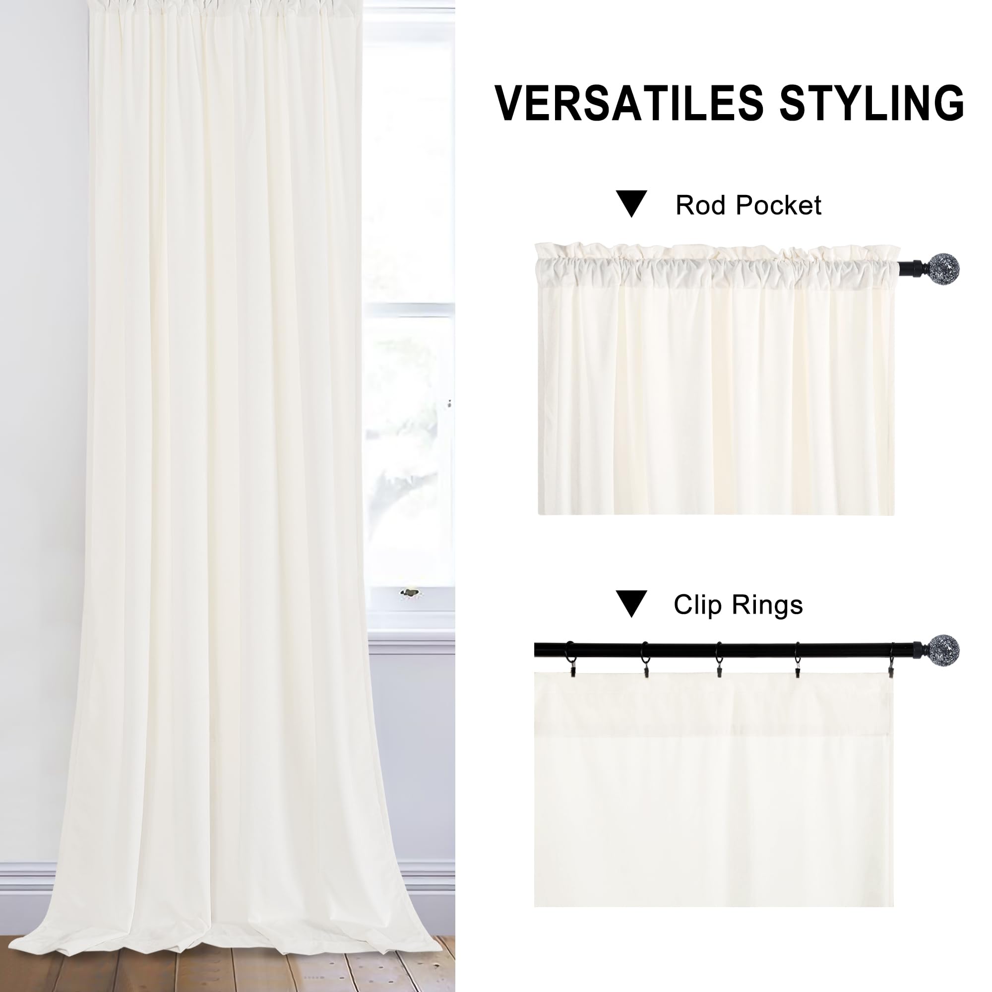Hiasan Tende in velluto bianco crema, lunghe 213,4 cm, eleganti pannelli che bloccano la luce solare, tende per la privacy, con tasca per asta, tende per finestra, per camera da letto/porta scorrevole