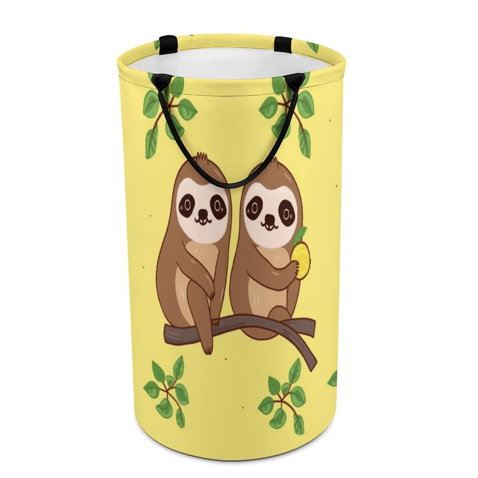 Cute Sloths on Yellow Lemons Laundry Basket with Handles Large Collapsible Laundry Bag Freestanding Waterproof Clothes Hamper Decor Storage of Dirty Clothe for Family Bathroom 86L