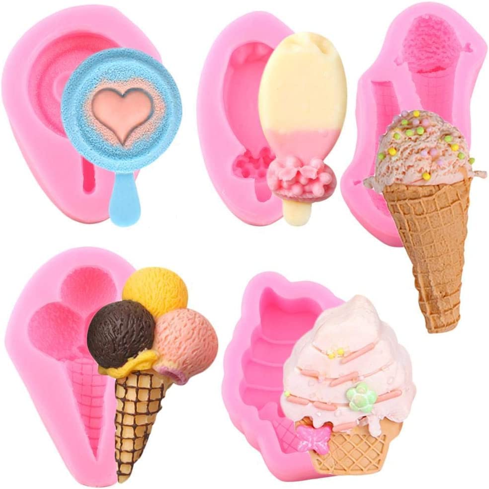 Photo 1 of 5PCS Mini Summer Ice Cream Cone Popsicle Silicone Molds for DIY Fondant Candy Making Chocolate Mold Desserts Ice Cube Gum Clay Biscuit Plaster Resin Cupcake Topper Cake Decor Moulds