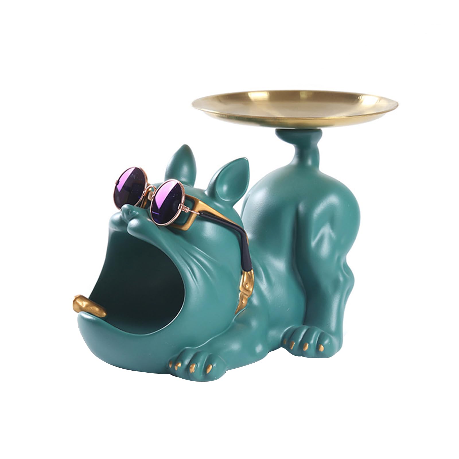 Schlüsselablage Deko Hund Skulptur, Französische Bulldogge mit Ablage Deko, für Dekoration Wohnzimmer, Schlüsselablage Flur, Büro, Wohndeko,A grün