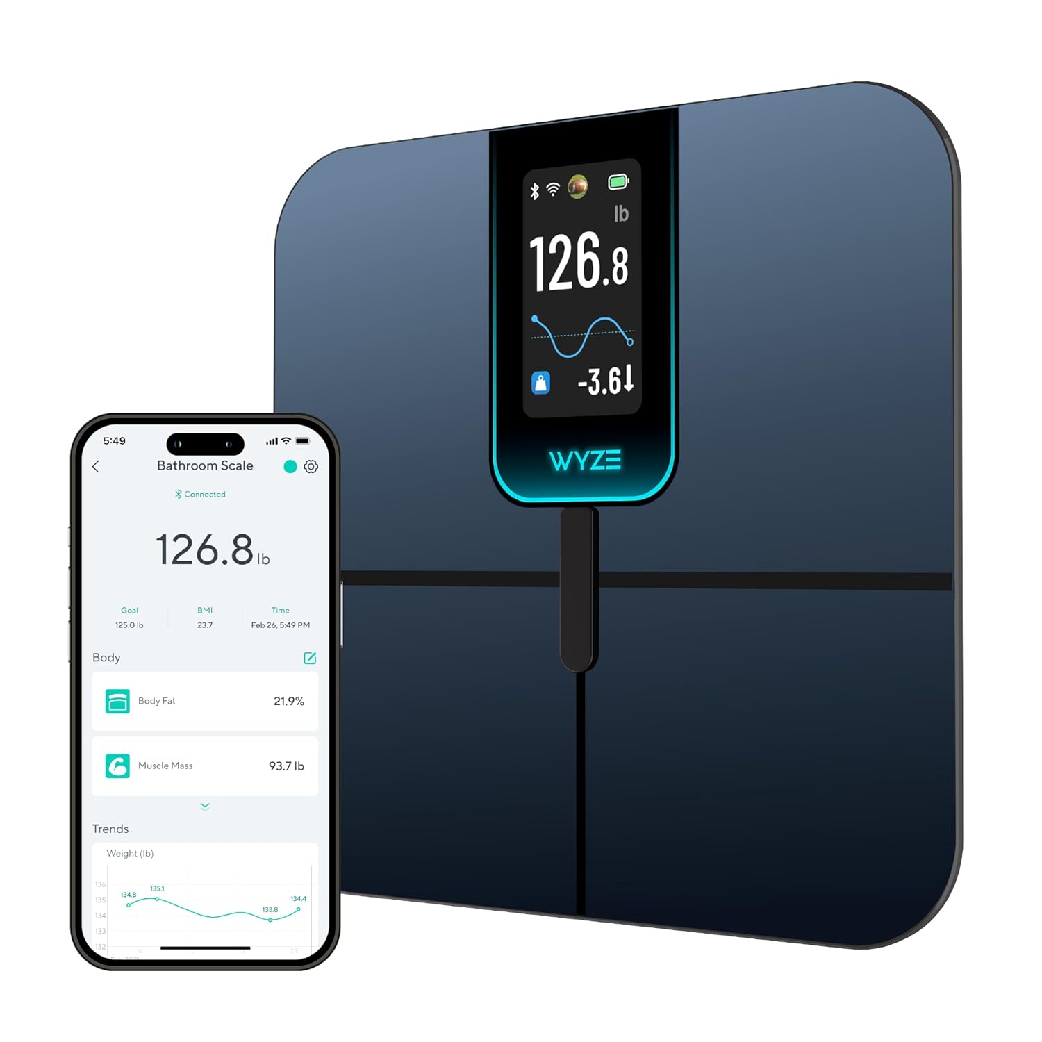Ultra, Smart Scale with 4.3" Color Display, Digital Bathroom Scale for Body Weight BMI Muscle Mass Composition, Wi-Fi & Bluetooth Body Fat Scale with Heart Rate, 400 lbs (Black) Wyze Scale Ultra Black - FSA/HSA Eligible