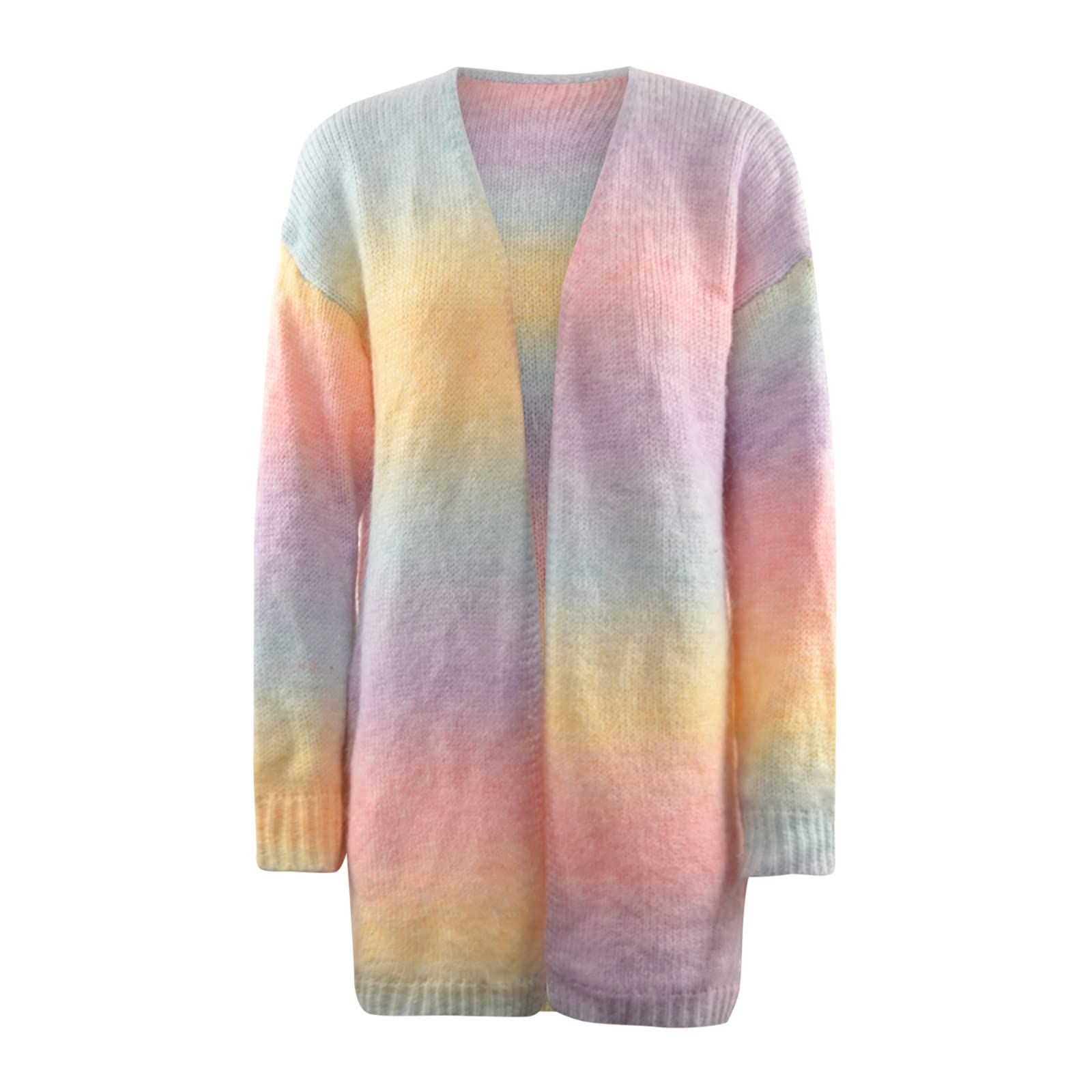 Generisch Chaqueta de forro polar para mujer, informal, estampado de Tie Dye, parte delantera abierta, manga larga, cárdigan de punto suelto, abrigo midi para exteriores