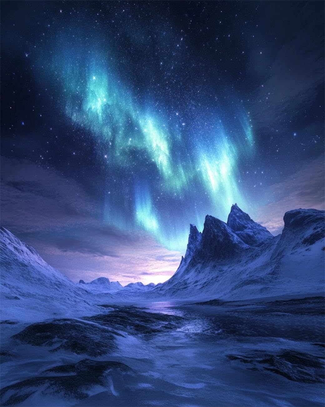Kits De Bordado Con Chaquiras Escena nieve auroras boreales 9CT 50x70cm