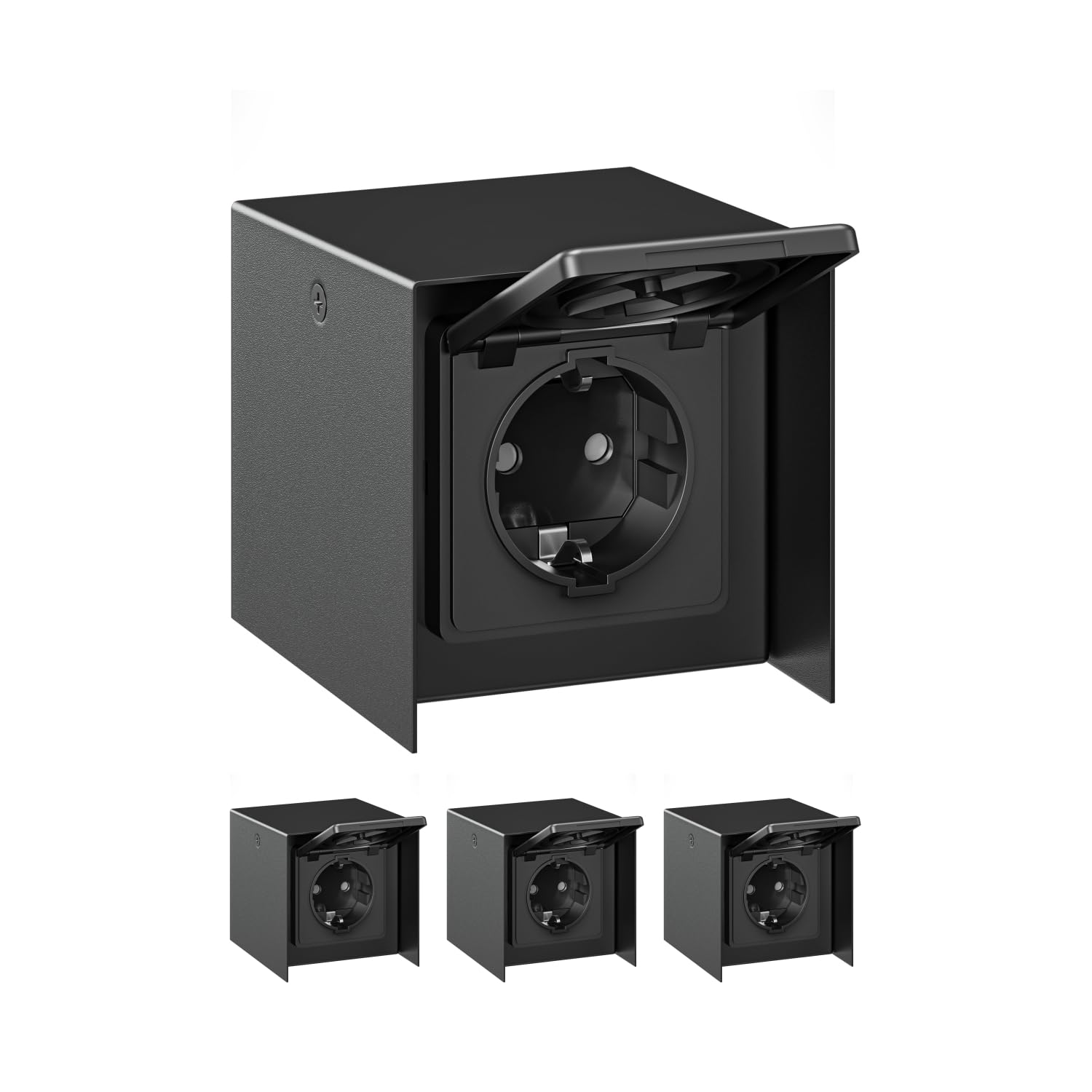 ledscom.de Toma de corriente exterior de 1 salida, 4 unidades, modelo STEDDA, IP44, acero inoxidable negro, tomas de corriente para jardín, terraza y exteriores