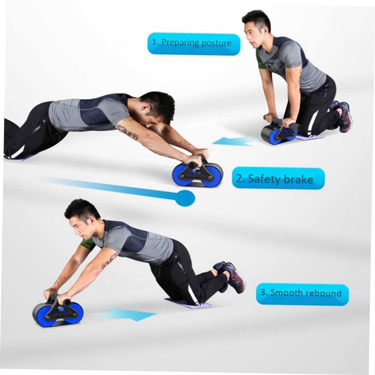 WOONEKY Rodillo Abdominal de Fitness con Rueda Gruesa Estilo Tanque Mango de Goma Abs Antideslizante Entrenamiento Silencioso para Abdomen para Hombres y Mujeres Casa y Gimnasio