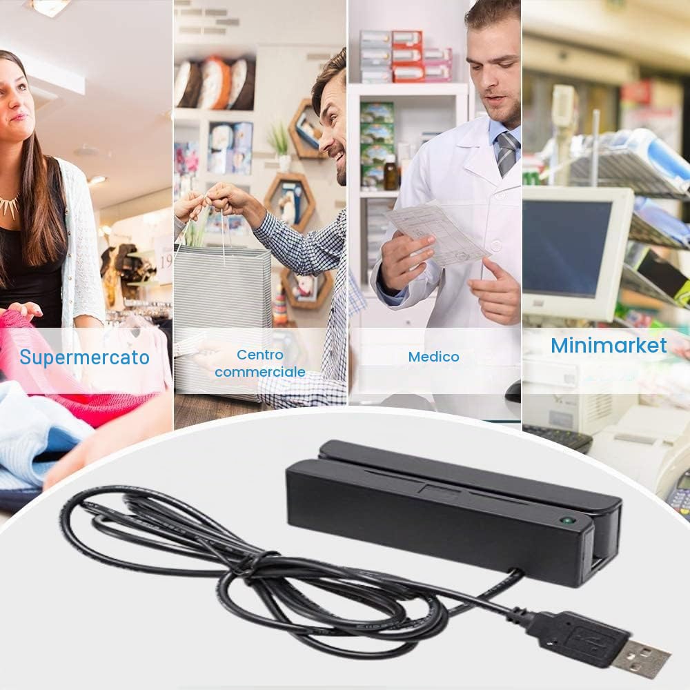 MSR100 Lettore di carte a banda magnetica USB, Lettore macchina POS per tessere, programmabili e integrazione con varie Localizzatori GPS, Nero