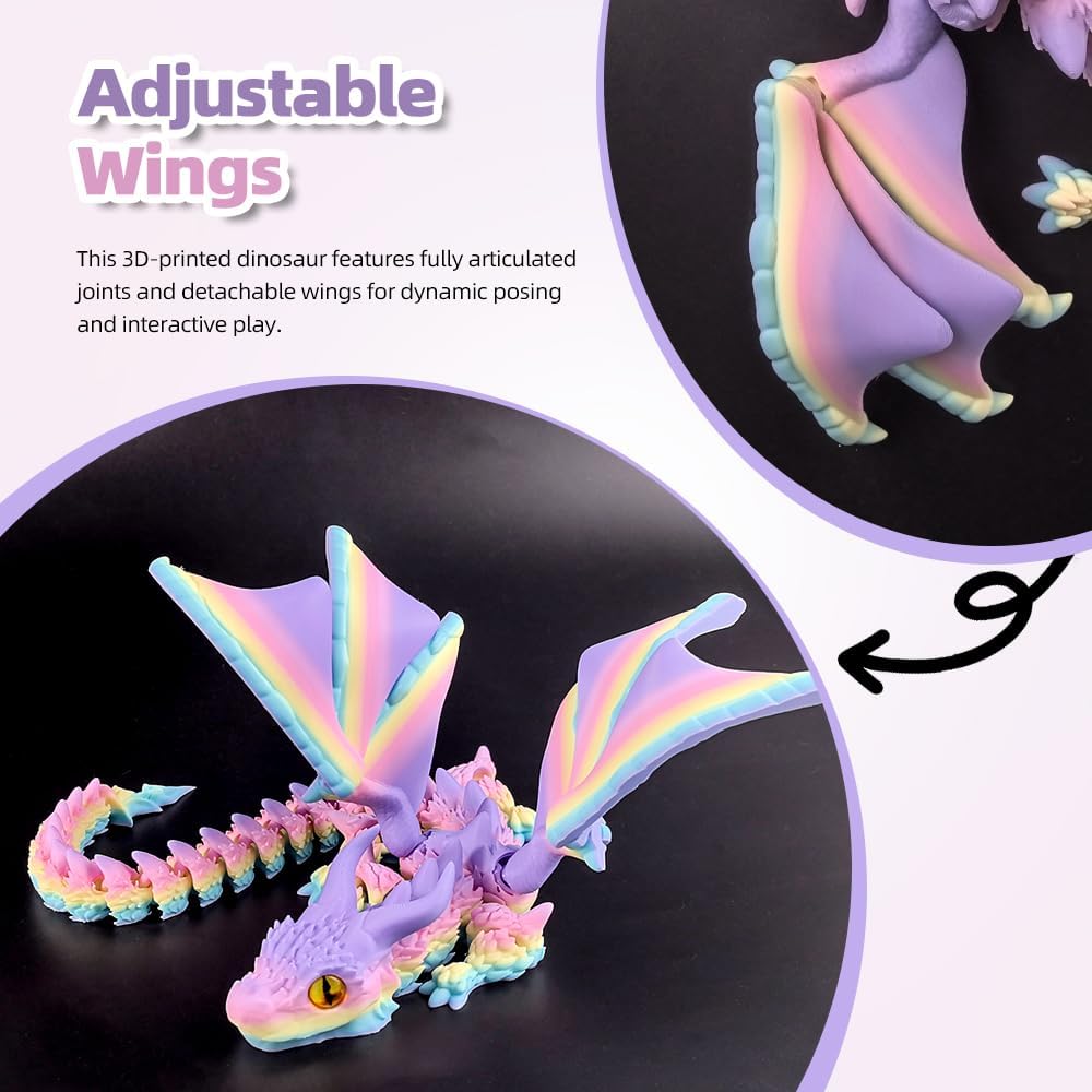 3D Printed Dragon with Wings, 3D Printed Animals Toys, Fidget Dragon Toys, Flexible Articulated Winged Crystal Dragon Model, Desktop Pet Decor, Dragon Gift for Kids & Adult (Random-Rainbow) - Image 4