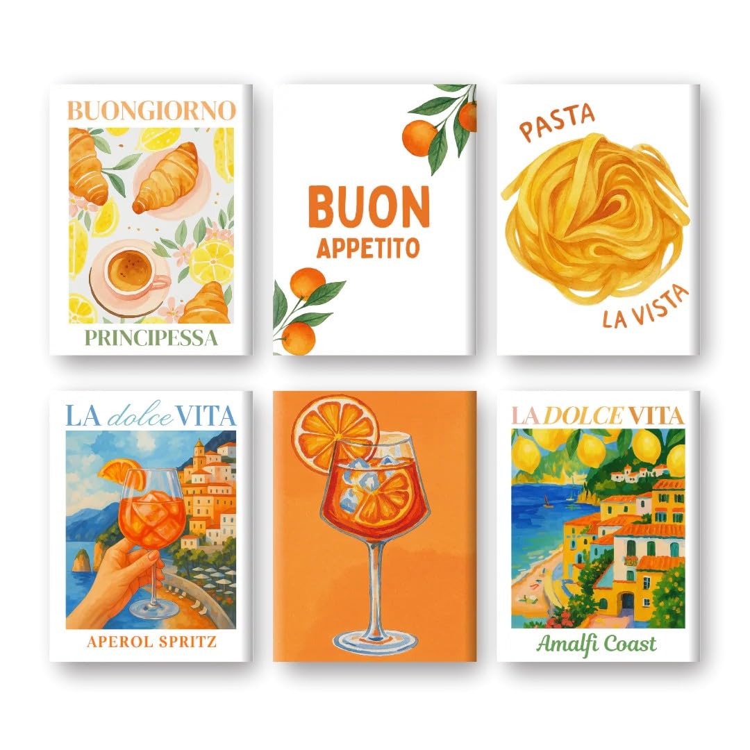 SWZEC Malen nach Zahlen – 6 Mini-Gemälde | Italienisches Buon-Appetito-Set(MPB124,mit Rahmen)