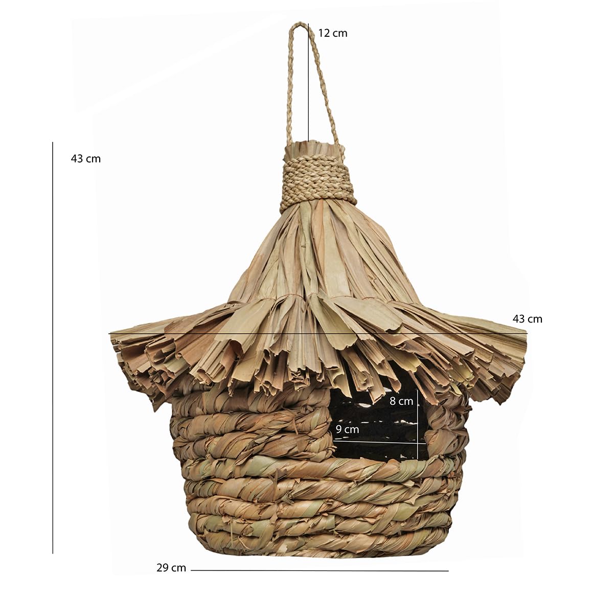 Gran nido para pájaros D. 43 cm en hojas de Pandan, fabricación artesanal – Estilo natural y exótico – Zazu
