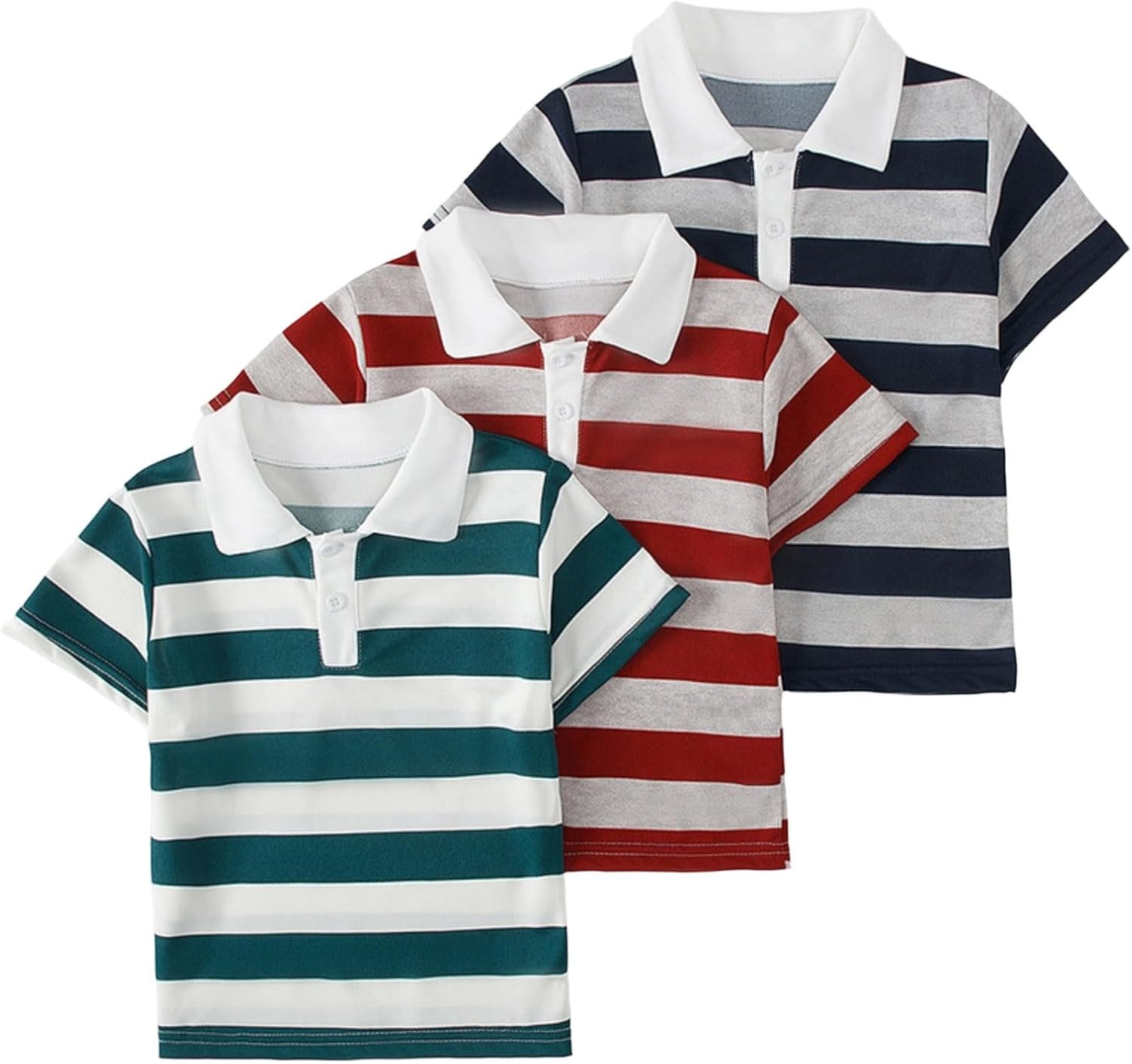 3 Pack Kids Clothes Striped Polo Shirt Boys Girls Short Sleeve Button Down Top, Casual Preppy T-Shirt Summer Clothes