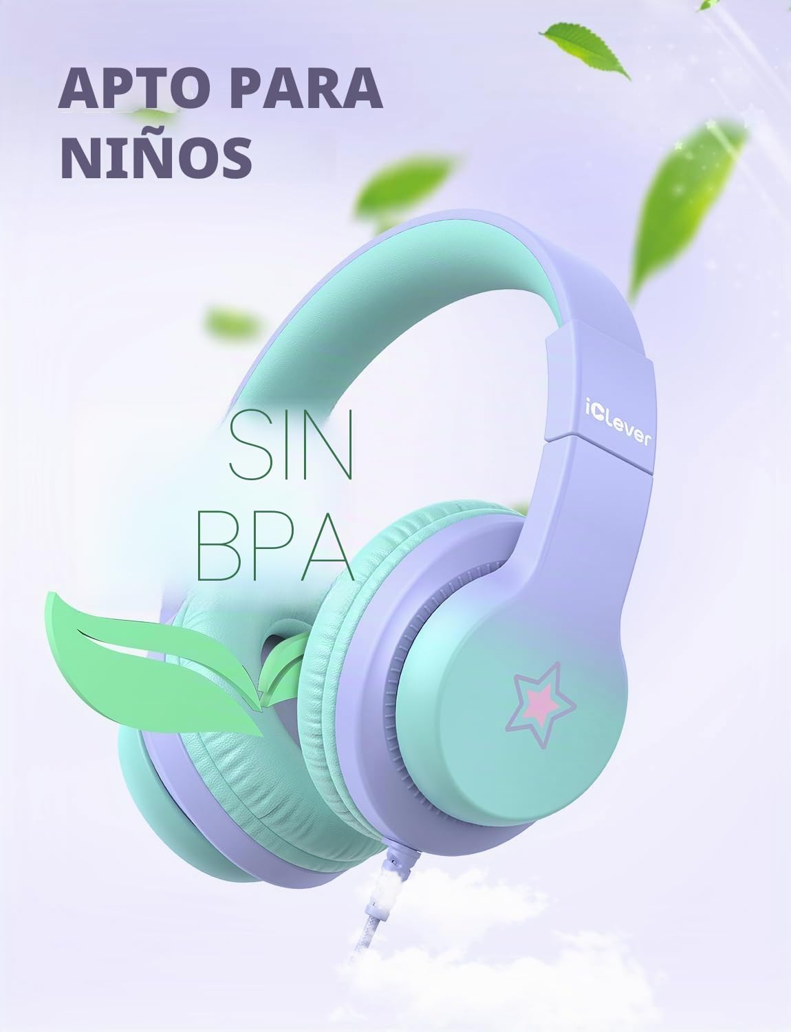 iClever HS19S - Auriculares con Cable Plegable para niños con micrófono, limitador de Volumen 85/94 dB - Shareport - Auriculares estéreo para niños y niñas, Auriculares con Cable con Enchufe