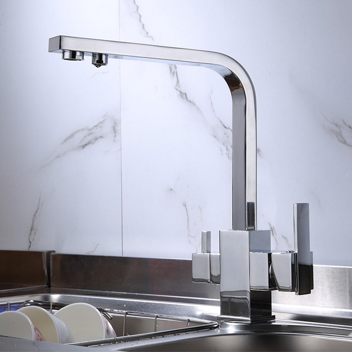 BHFPFZA ISCBAFYX 3-in-1 Kitchen Mixer Tap with Drinking Filter Swivel 1 Hole Water Filter Faucet Ch h 3 Way Water Filter T for Kitchen Sink
