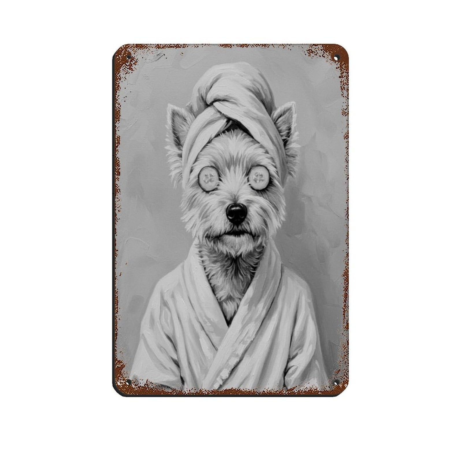 Bathroom Spa Westie Dog Décor Art Tin Sign Vintage Metal Pub Club Cafe Bar Home Wall Art Decoration Poster Retro 8x12inch(20x30cm)