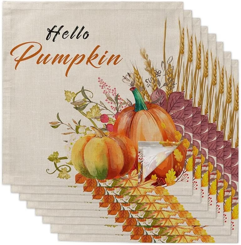 Autumn Ear of Rice Maple Leaf Cloth Napkins Set Festive Banquet Wedding Decor Kitchen Dinner Table