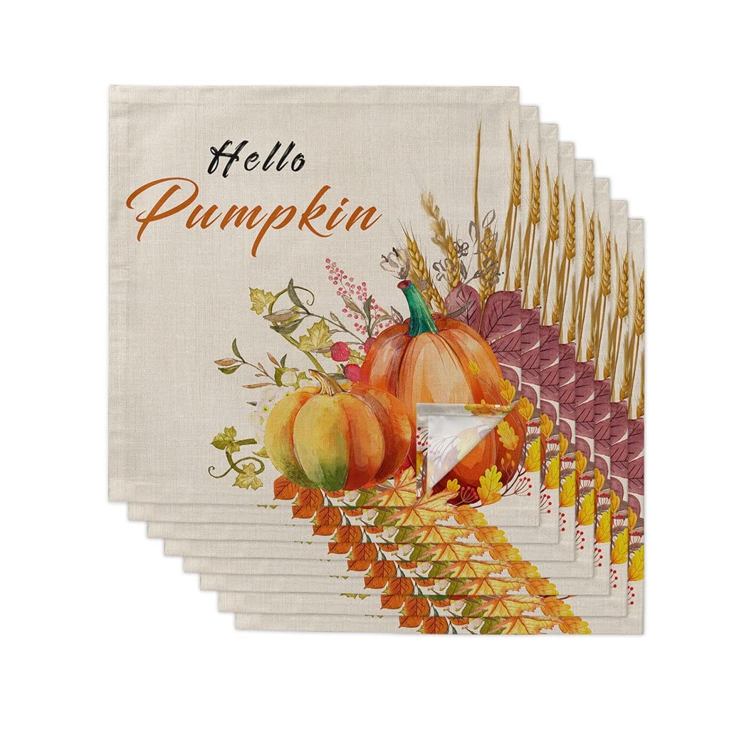Autumn Ear of Rice Maple Leaf Cloth Napkins Set Festive Banquet Wedding Decor Kitchen Dinner Table