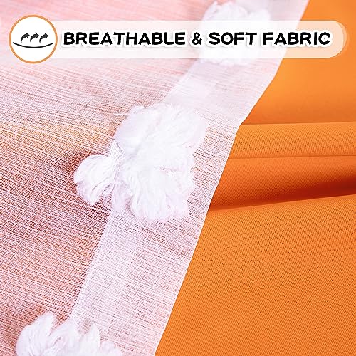 Image of MYSKY HOME Orange Curtains 90 Inch Long for Living Room Nursery Curtains for Bedroom Double Layer Curtains White Pom Pom Sheer Curtains for Dining Room Grommet Room Darkening Window Panels 52 inch x 90 inch