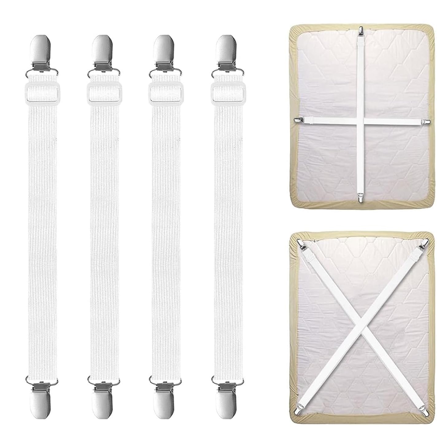 JINGLOUA 4 Pcs Bed Sheet Clips 30cm -130cm,Adjustable(White)
