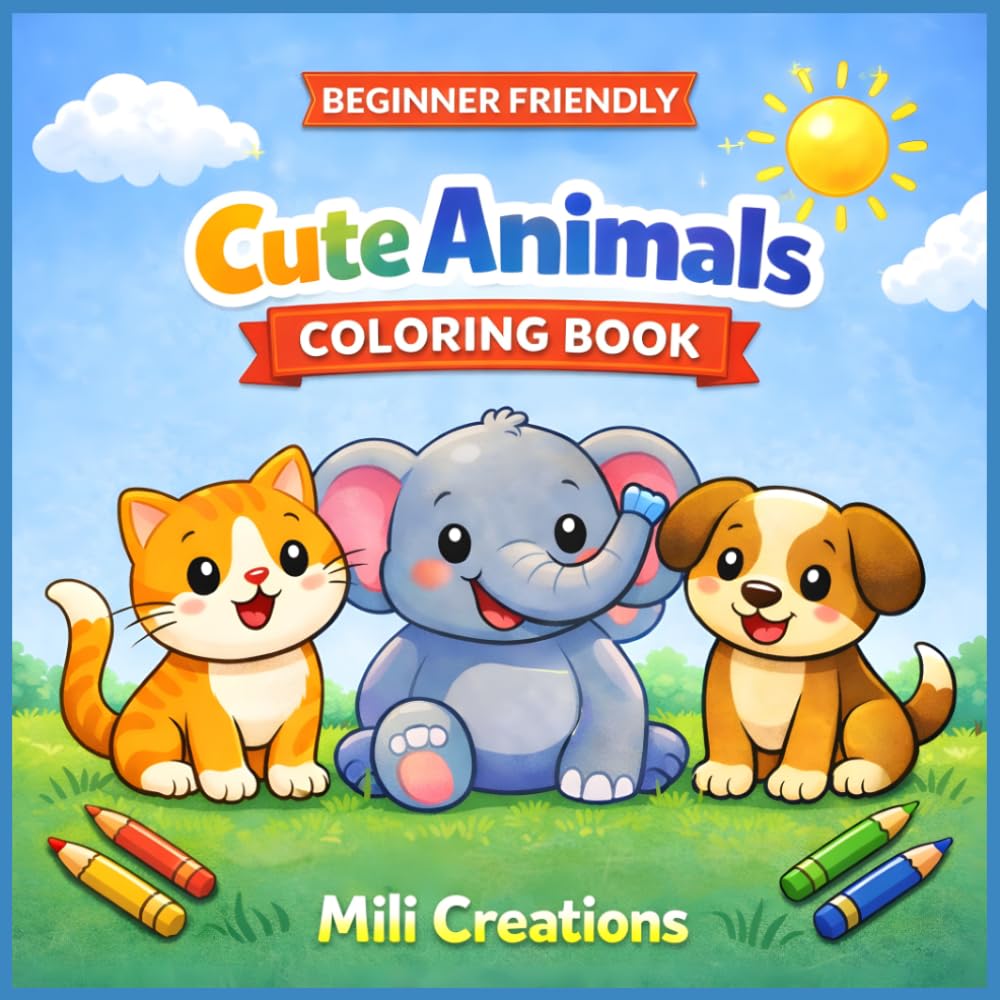 Cute Animals Coloring Book: Fun and Easy Animal Coloring Pages for Kids Ages 3–6 | Bold and Easy | Beginner Friendly