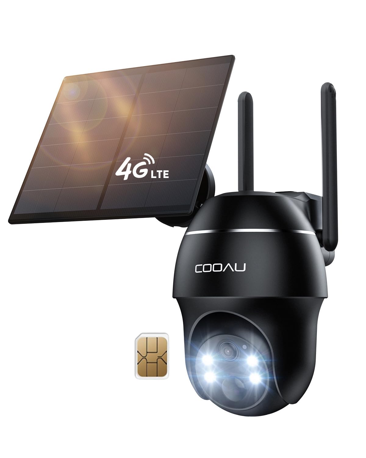 COOAU 4G LTE Cámara Vigilancia Exterior con Sim,2K 3MP QHD Camara 4G Solar sin Cable con Batería,PTZ 355°/90°,Visión Nocturna,PIR Detección de Movimiento,Audio de Dos Vías,Tarjeta SIM
