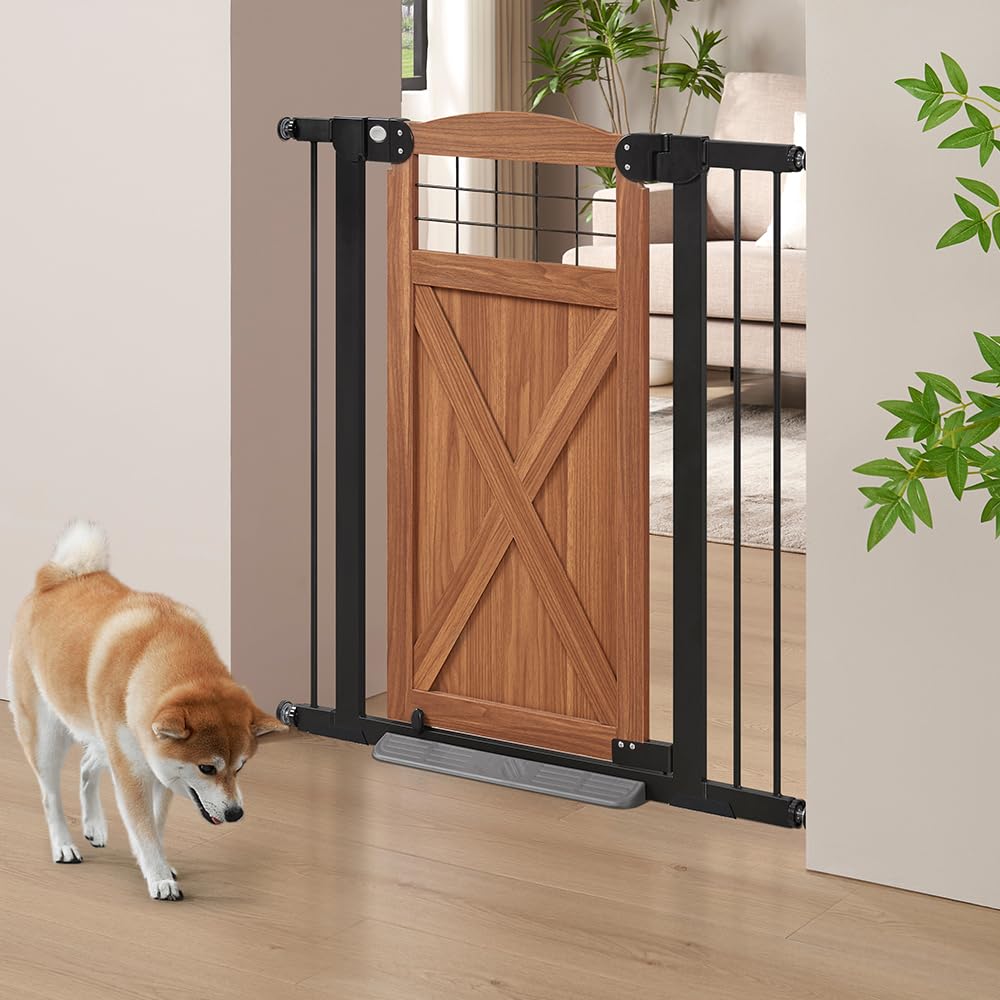 beeNbkks Barn Door Dog Gate, Anti-Kick Pet Gate with Walk Through Door, Modern Farmhouse Puppy Gate, Pressure Mounted Safety Dog Gate for Doorways Stairs House, for 29" to 40" Wide Openings, 39" Tall