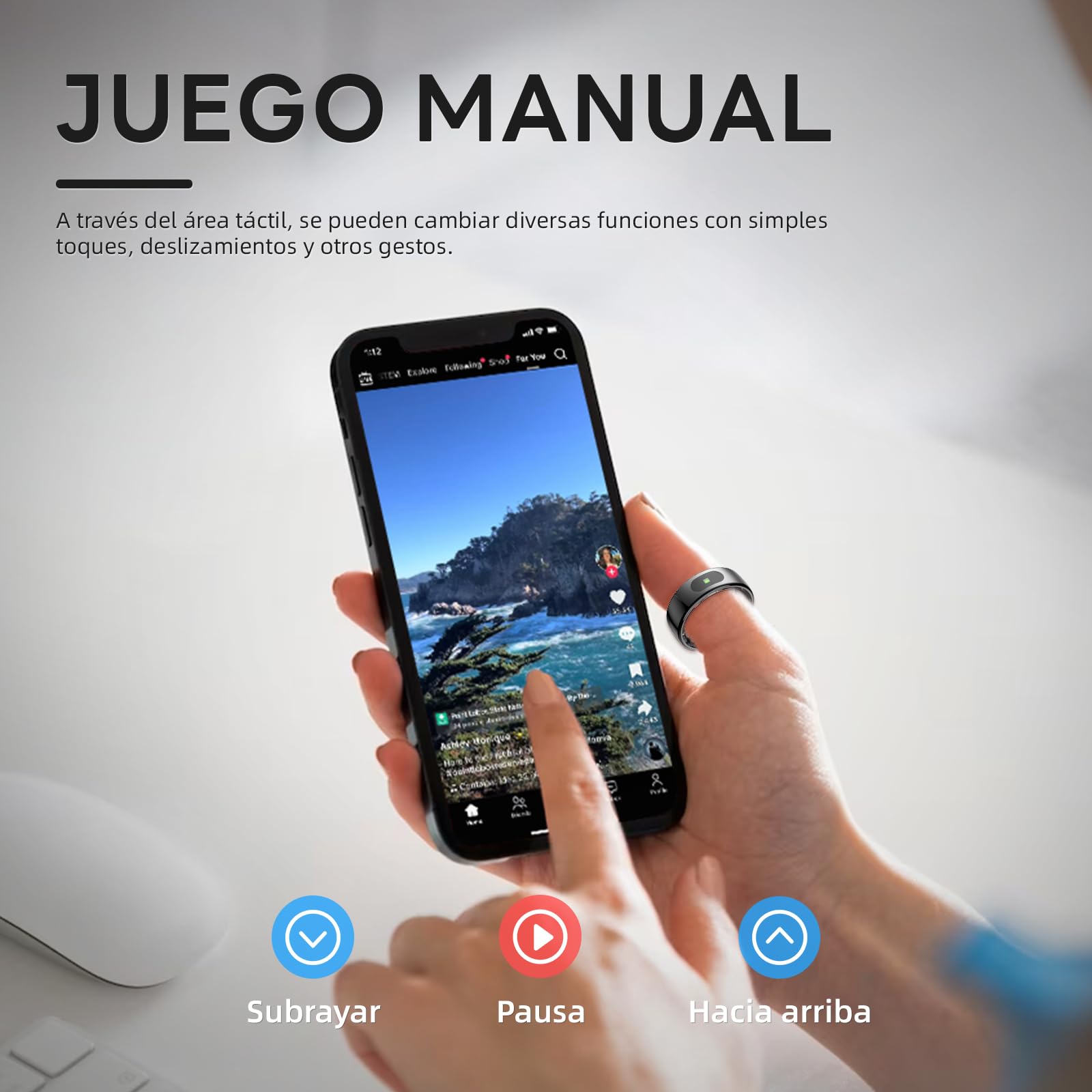 Health Ring Pro Inteligente Anillo Táctil versión Mejorada con Bluetooth, Resistente al Agua 10 ATM, Rastreador de Actividad Física (Plata, 8)