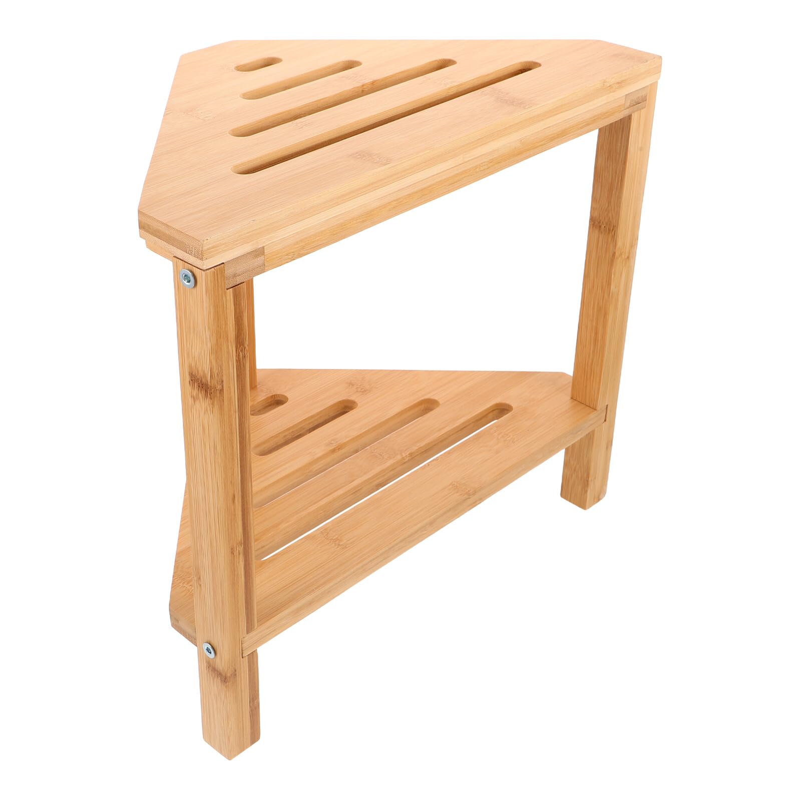 Bamboo Corner Shower Bench Footrest with Storage Shelf for Shaving Legs And Bath Use