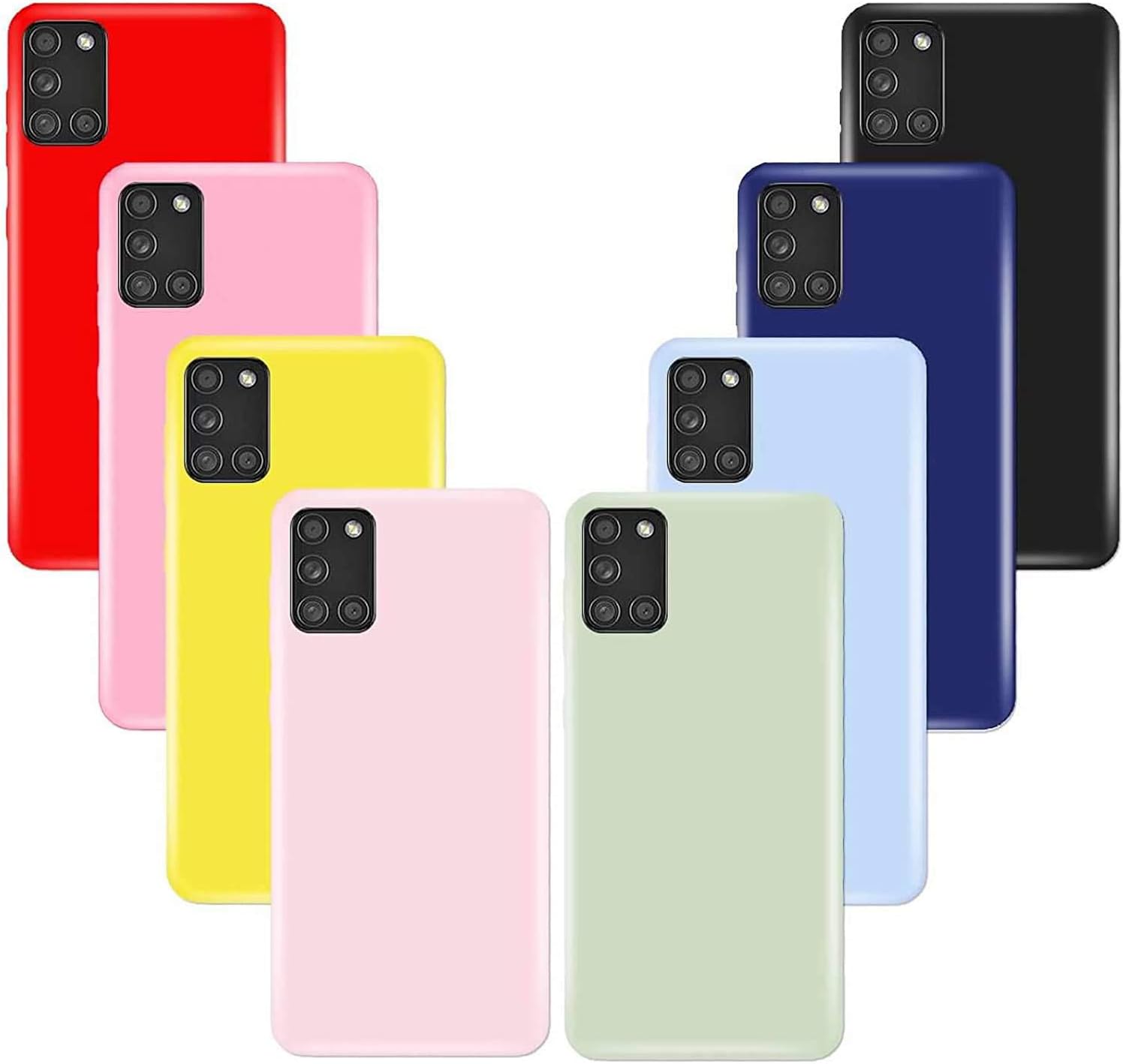 (8 Pack) for Samsung Galaxy A31 Case, Soft Silicone Gel Bumper Phone Case Shockproof Case Cover for Samsung A31, Red, Light Pink, Yellow, deep Pink,Green,Purple,Blue, Black