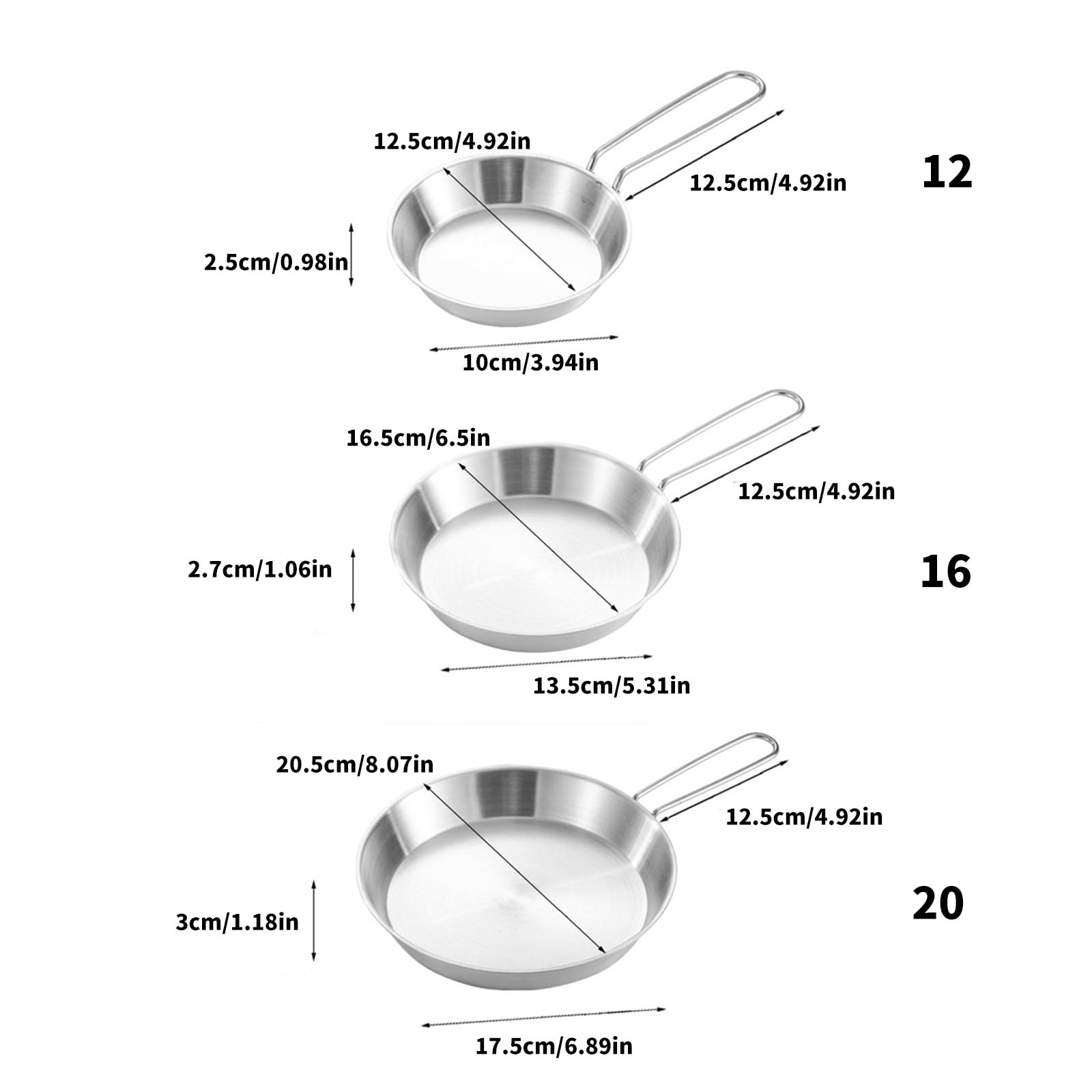 Padella antiaderente in acciaio inox per uso efficiente dello spazio, con manico pieghevole, utensili da cucina da campeggio