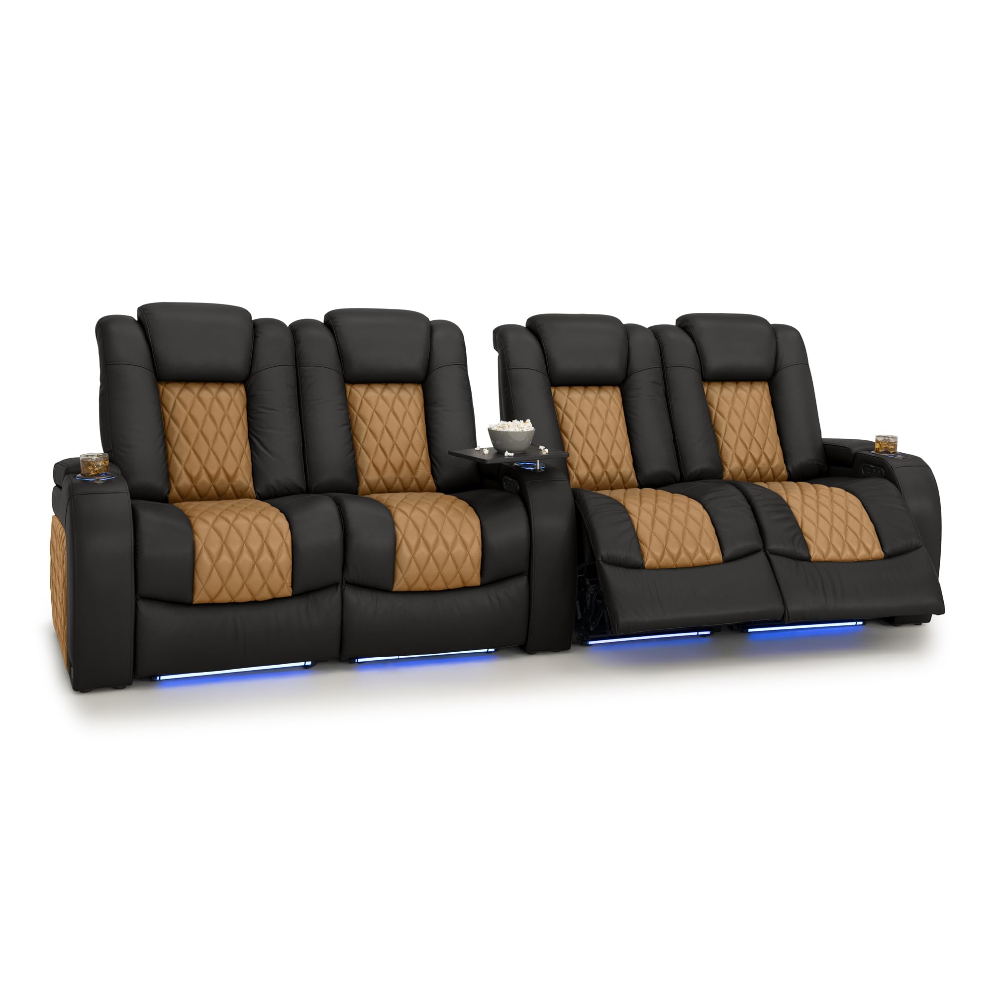 Seatcraft Diamante Home Theater Seating Black/Tan Oak Row 4 Dual Loveseat