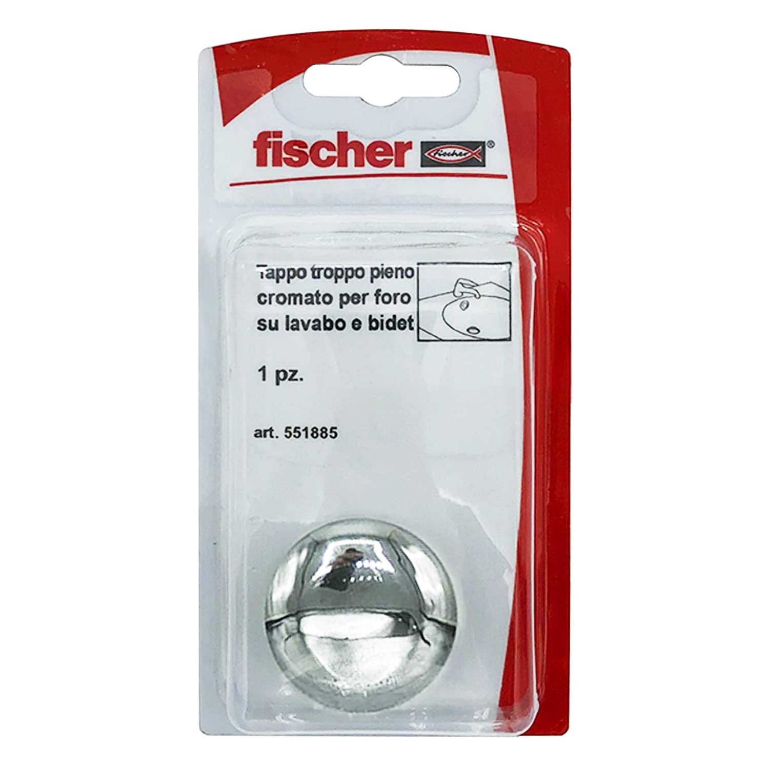 Fischer TTP Cromato Coperchio Foro Troppo Pieno per Lavabi Lavandini Bidet