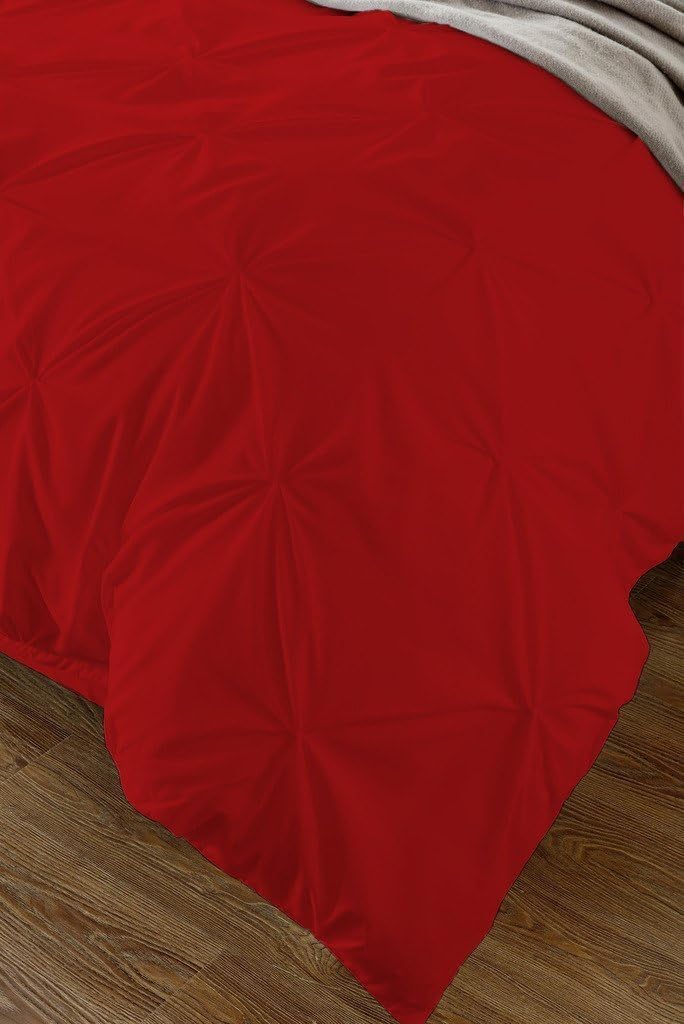 Stylish Pinch Pleated 1 PCs Decorative Duvet Cover(Blood Red, Twin/Twin XL) Luxurious 100% Egyptian Cotton 300 Thread Count