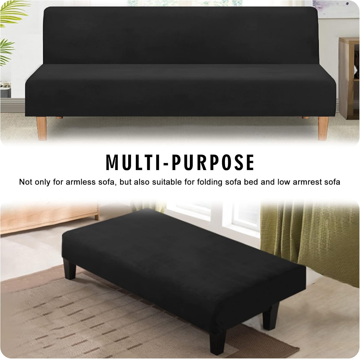 TOPCHANCES Armless Sofa Bed Cover,Velvet Plush Futon Cover Sofa Slipcover Full Size Couch Cover Washable Removable Furniture Protector with Elastic Bottom
