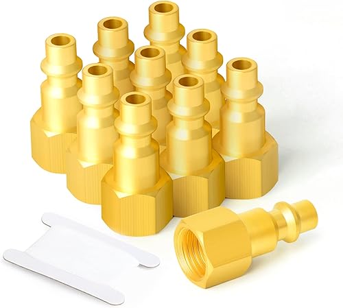 GASHER Enchufe de aire industrial de latón hembra NPT de 14 pulgadas, enchufes neumáticos 300PSI (paquete de 10)