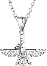 U7 Collier Faravahar Femme Homme Pendentif de Protection en Argent 925/Acier Inoxydable Bijou Amulette - Taille de Pendentif de Largeur: 51/33 / 30 mm