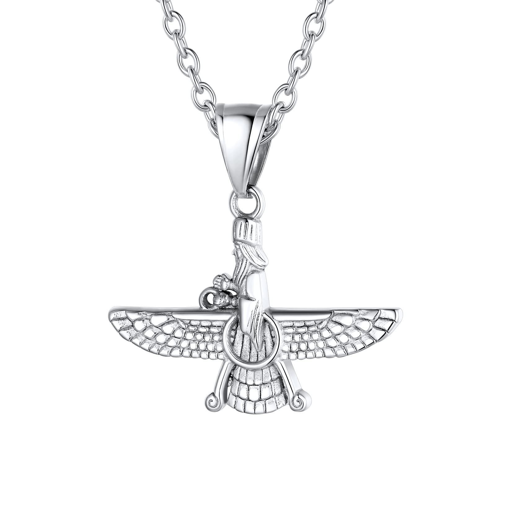 U7 Naszyjnik z Faravaharem, Faroharem ze stali nierdzewnej, amulet zoroastryzmu, irański, perski, modna biżuteria dla mężczyzn