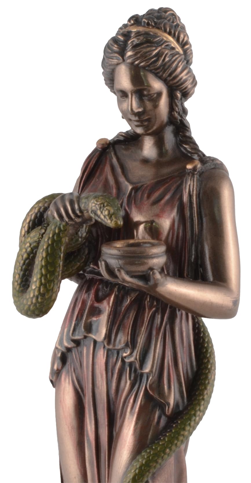 Dea greca Hygieia, dea della salute, pietra artificiale, bronzata/colorata a mano, by Veronese
